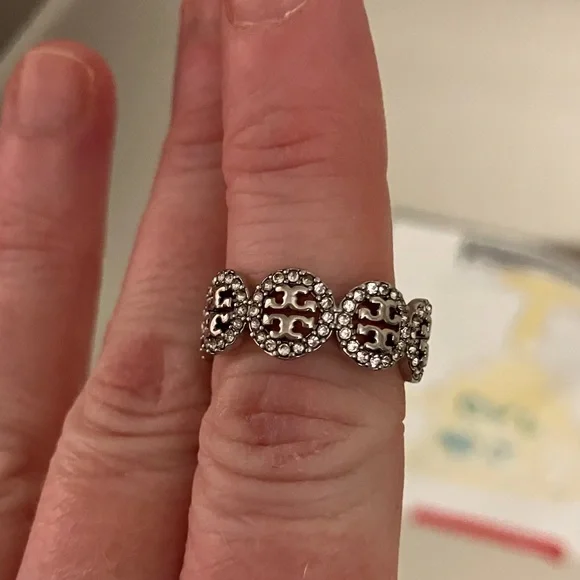 Tory Burch Silver Logo Ring size 6 - Picture 2 of 2